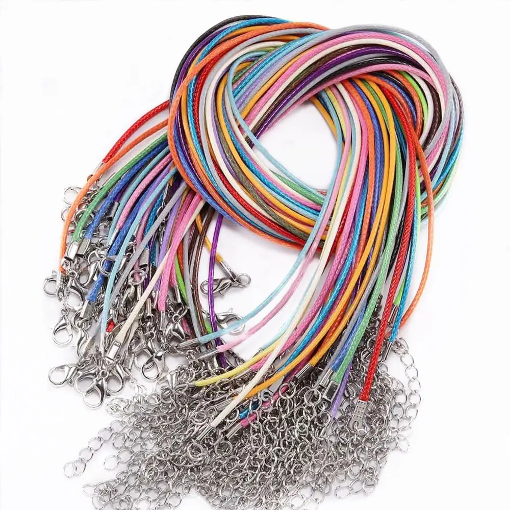 

10 Pcs/Set 50cm Long Leather Waxed Cord Braided Necklace Rope DIY Lobster Clasp String Chain Jewelry Making Crafts Accessories