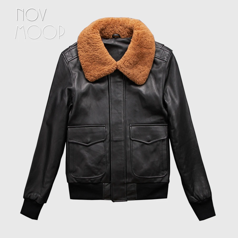 Novmoop Женская куртка из натуральной овечьей кожи с кашемировым воротником новая