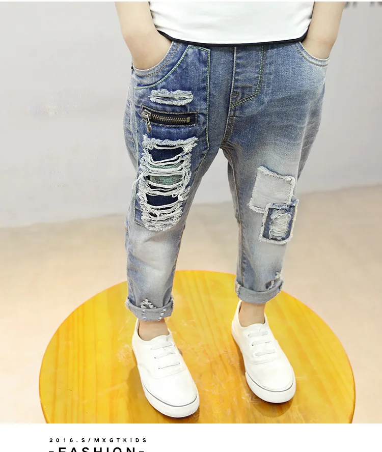 TKD511 blue Kids Jeans for Boys Fashion Splice Denim Trousers Children Broken Hole Jeans Autumn Winter Casual Costume Wear Long Pants - Цвет: TKD511 blue