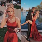 Красное платье для выпускного вечера с открытой спиной, длинное вечернее платье трапециевидной формы с высоким разрезом для женщин, платье с лямкой на шее, Vestidos de fiesta de noche