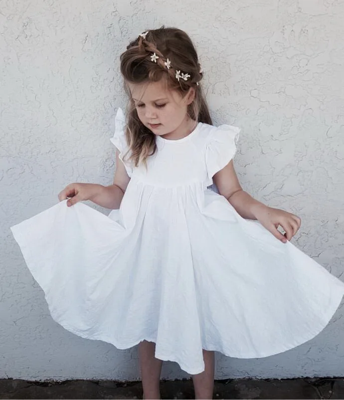 Girls Dress Baby Clothes Summer White Green Flare Sleeve Ruffle Beautiful Kids Dresses for E19074 | Детская одежда и обувь
