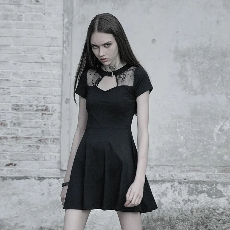 Женское платье в стиле панк Goth Peekaboo маленькое с вырезом PQ605 Азиатский размер S