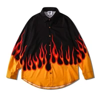 autumn new mens fashion flame print shirts korean style long sleeve loose oversized shirt for man casual couple ropa navidad