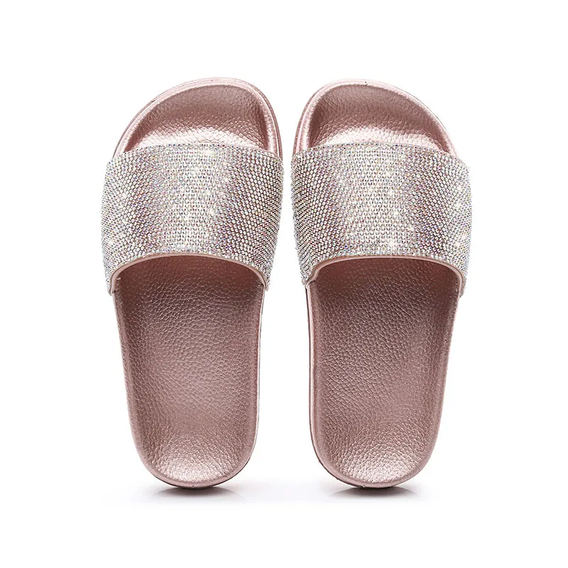 Модные летние шлепанцы со стразами Женские Пляжная обувь с открытым носком