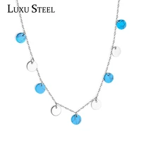 luxusteel trendy 10mm round blue stone pendant necklace stainless steel silver color collars choker necklace female christmas