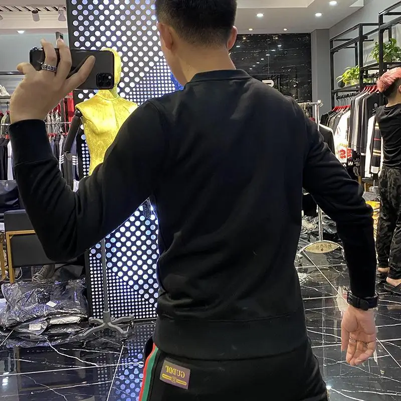 

2021Men Hot Drilling Hoodie Hip Hop Crewneck Sweatshirts Winter Autumn Design Brand