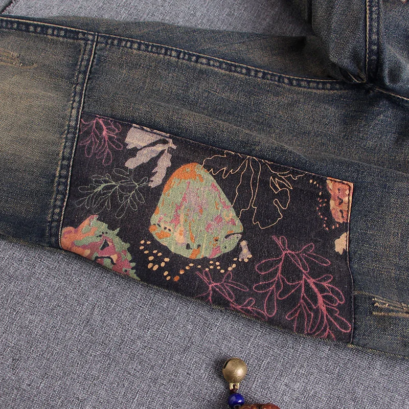 Женские джинсы с эластичной резинкой на талии повседневные свободные цветочной