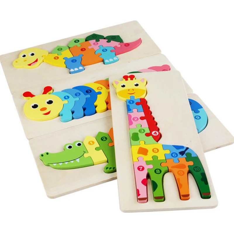 

Educational Puzzle Wooden Cartoon Animal Jigsaw Puzzle Early Education 3D Toys For Children Kids