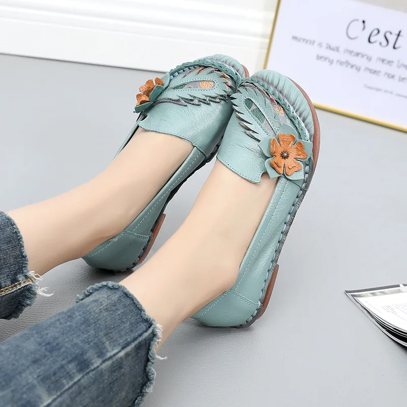 Туфли TEXIWAS женские из натуральной кожи лоферы с круглым носком повседневная