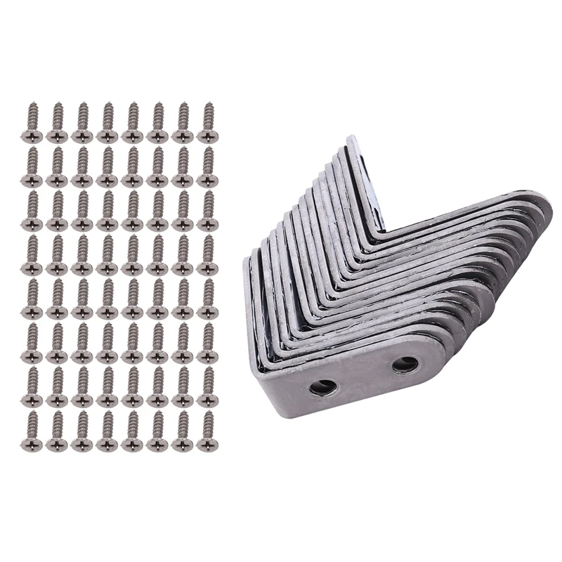 

16 pcs Equerre de Coin - 40mmx40mm 90 Degree Right Angle Fastening Plugs Stainless Steel L Corner Shaped Braces with 64pcs Screw