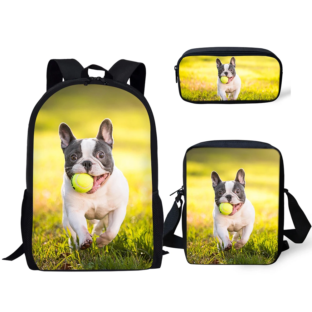 HaoYun Children's Backpack Kawaii Little Bulldog Pattern School Bags Lovely Animal 3PC/Set Students Back to School Book Bags