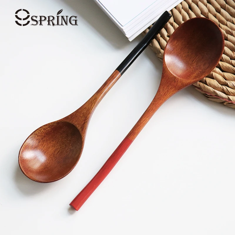 2шт деревянные ложки столовые японский стиль красный / черный ложка для супа