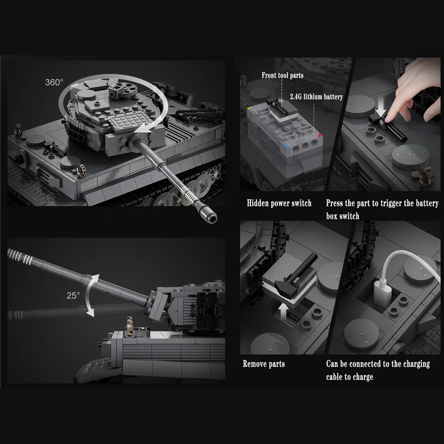 

High-Tech RC German Tiger Tank WW2 Series Building Blocks MOC Military War Game Weapon Model Bricks Boys Toys for Children Gifts