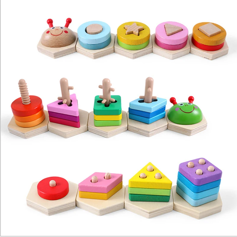 Забавные мультяшные детские игрушки наборы радужных деревянных блоков