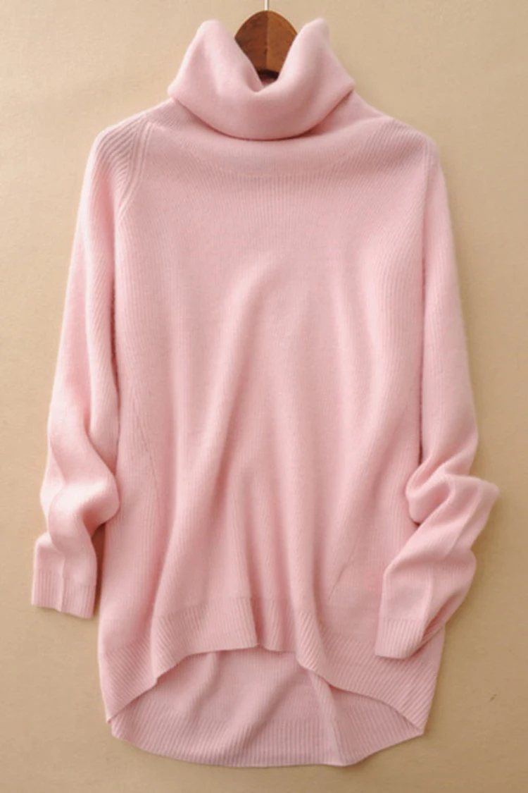 cashmere knit women casual pullover sweater irregular long piles high collar solid color one&ampover size | Женская одежда