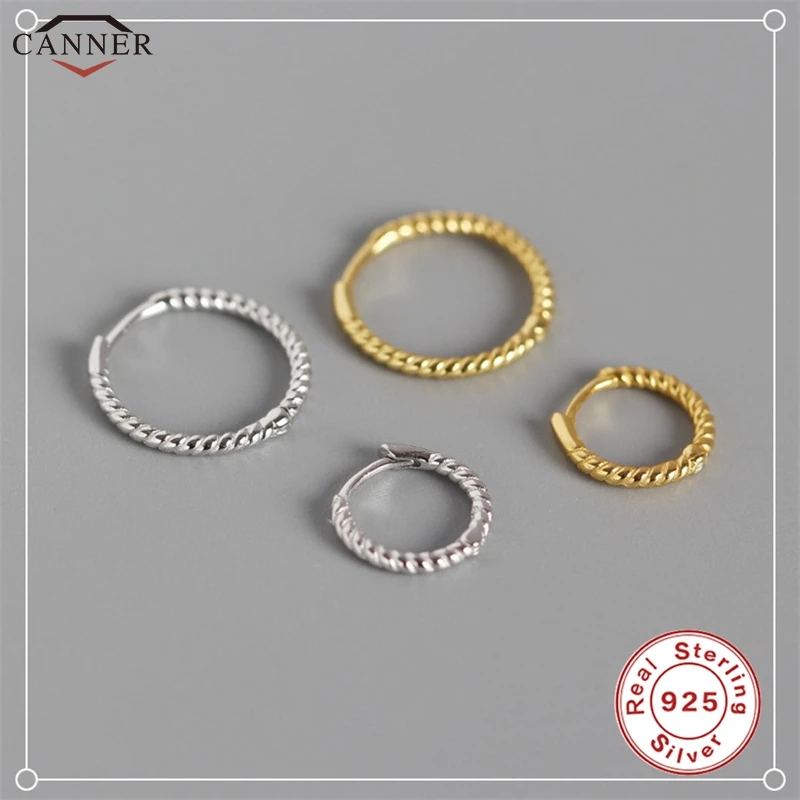 

CANNER Simple Small 925 Sterling Silver Hoop Earrings for Women Men Twist Circle Gold Color Huggie Piercing Earings Jewelry Gift