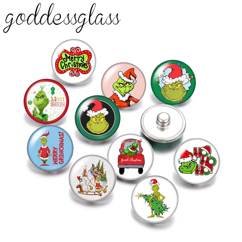 New Christmas Grinch Cute 10pcs Round photo 12mm/18mm snap buttons for necklace DIY findings jewelry | Украшения и аксессуары