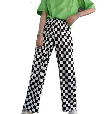 Женские брюки с высокой талией в клетку стиле хип хоп винтажные 2020|Брюки| |