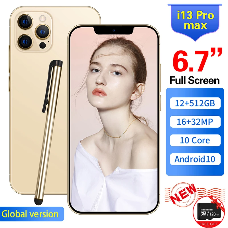 

Смартфон i13 Pro Max, 6,7 дюйма, 4G, face ID, 16 + 512 ГБ