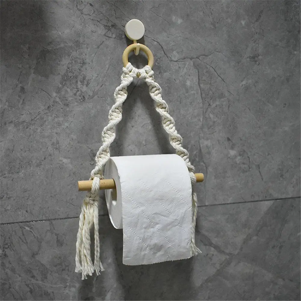 

Cotton Rope Toilet Paper Holder Retro Style Wall-mounted Towel Holder Free Perforation Home Storage Decoration