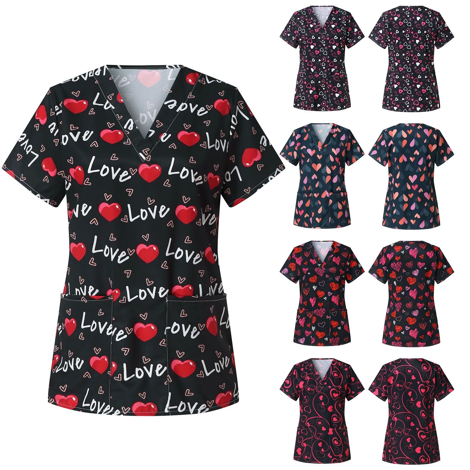 Для женщин короткий рукав с круглым вырезом Топы рабочая одежда ко Дню Святого