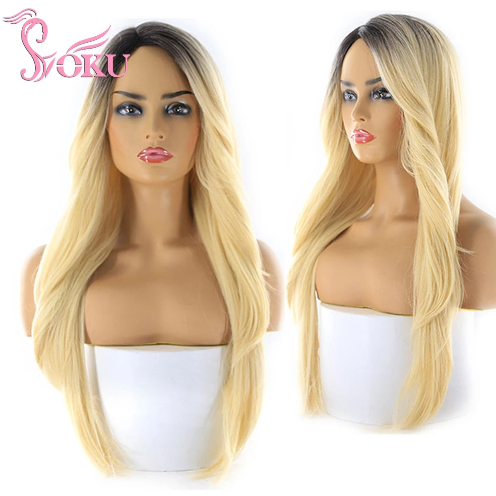 

613 Synthetic Wigs Blonded Ombre Straight Hair with Bangs Full Machine Made Wig Glueless for Black Women Cosplaysalon Party Soku