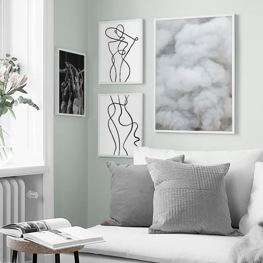 

Canvas Painting Fashion Girl Smoke Body Art Abstract Line Nordic Posters And Prints Wall Art Pictures For Living Room Decoration