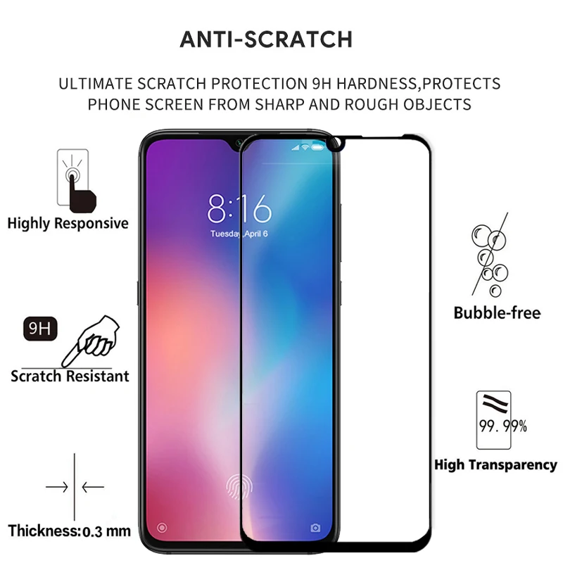 2 шт. 100% оригинальное закаленное стекло с полным покрытием для XIAOMI Mi 9 Mi9 защита
