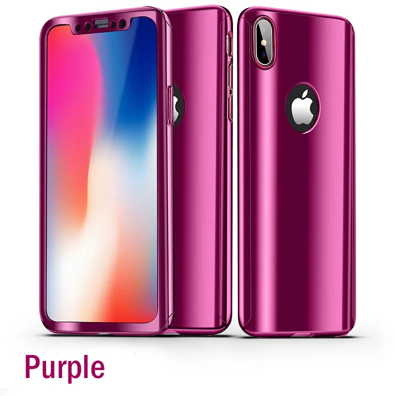 Покрытие 360 Полное покрытие для Apple iphone 7 iphone X Xr Xs Max зеркальный чехол для телефона для iphone 7 8 6 6S Plus блестящая Капа со стеклом