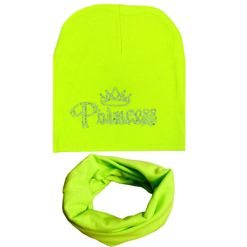 2019 New Baby boy and girl hats scarf set princess prince diamond print Children Cap cotton o ring collar kids beanies scarves | Мать и