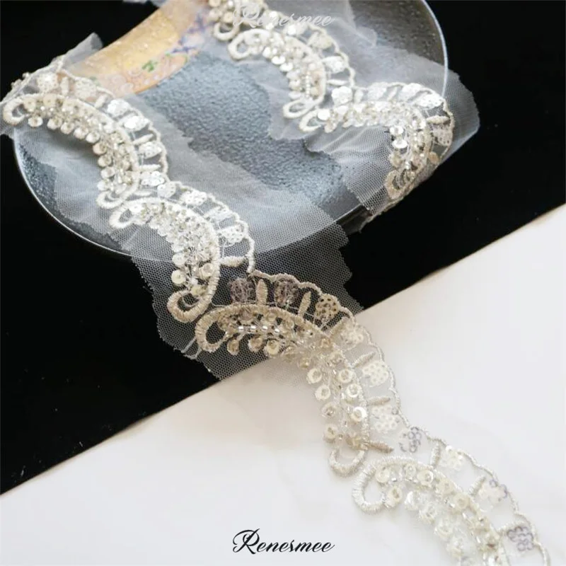 1 ярд прозрачные серебряные блестки из бисера серебряная нить вышивка кружево