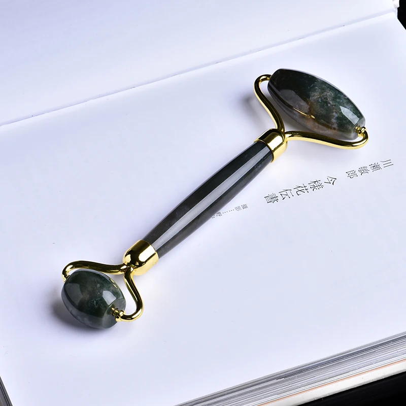 Green agate 1 шт. натуральный розовый кварц минеральные ювелирные изделия портативный двуглавый камень массажер для лица Релаксация кожи здоровье DIY подарок - Цвет: Green agate