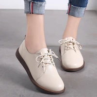 2021 women flat shoes genuine leather shallow lace up female oxfords solid spring sewing ladies casual shoe round toe retro new