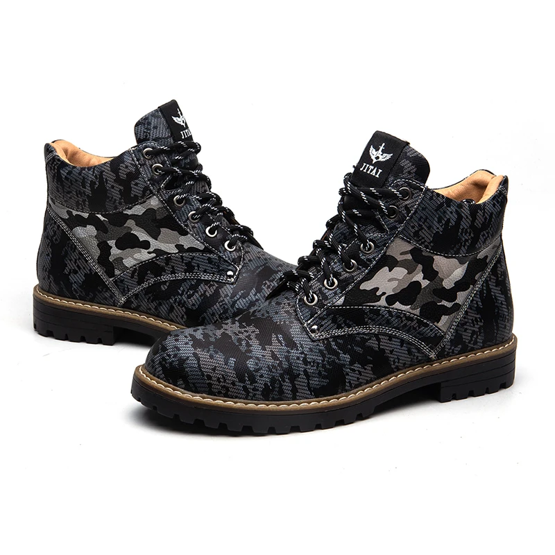Мужские рабочие ботинки MeiJiaNa черные на шнуровке с круглым носком обувь для