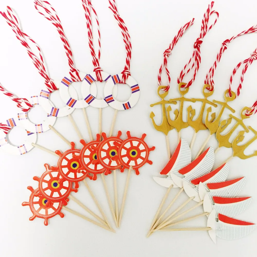 Украшения для кексов 24 шт. средиземноморский корабль моряка якорь торт Топпер