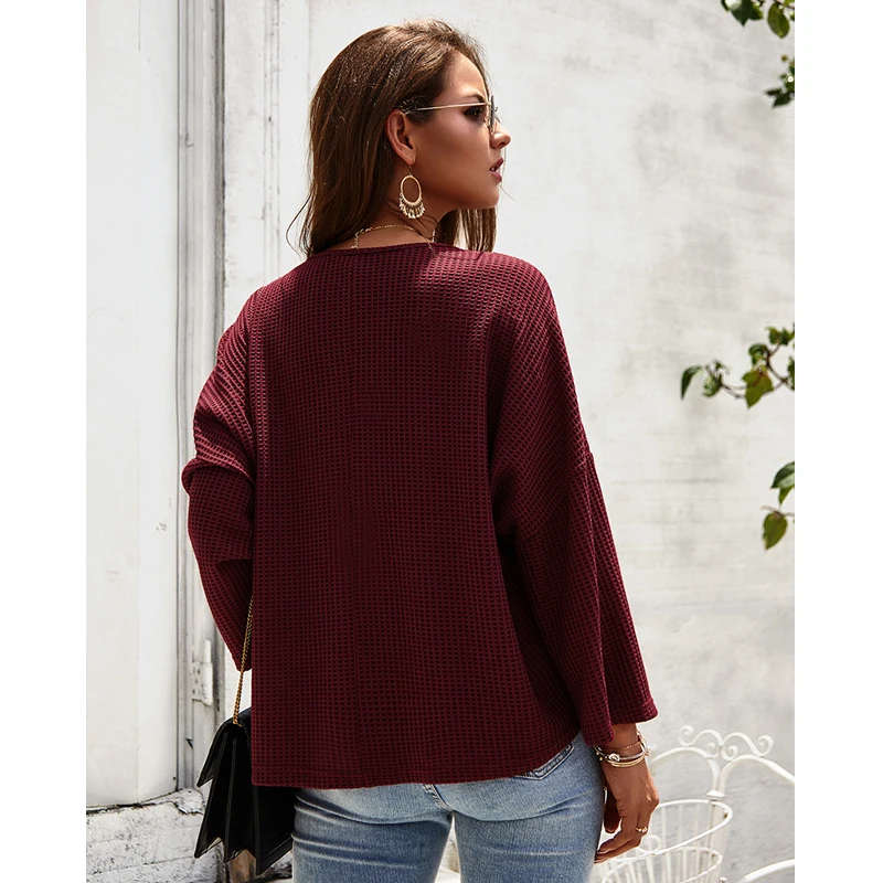 Женский вязаный свитер CINESSD повседневный однотонный пуловер бордового цвета на