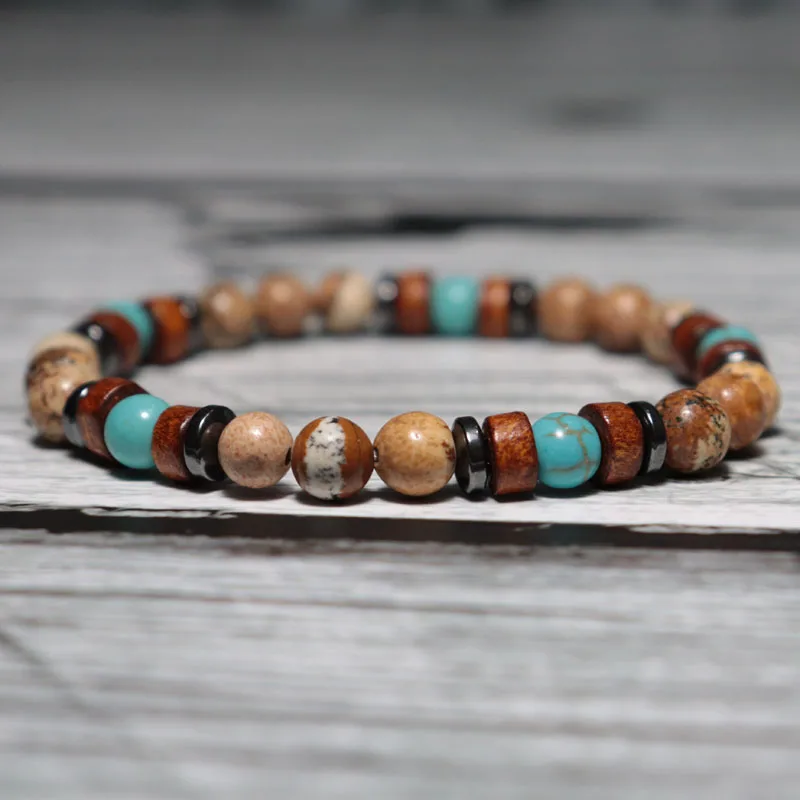 Мужской винтажный деревянный браслет Noter бусы из натурального камня аксессуары в
