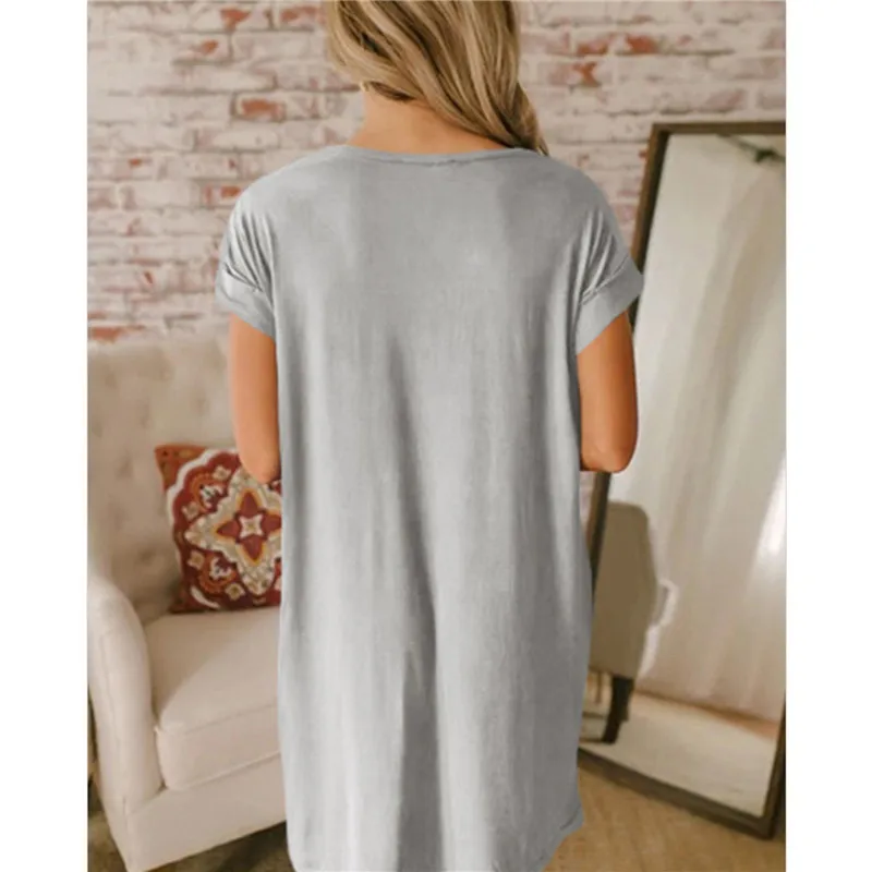 

Women's Pullover V-neck Loose T-shirt Skirt Casual Dress Medium Length