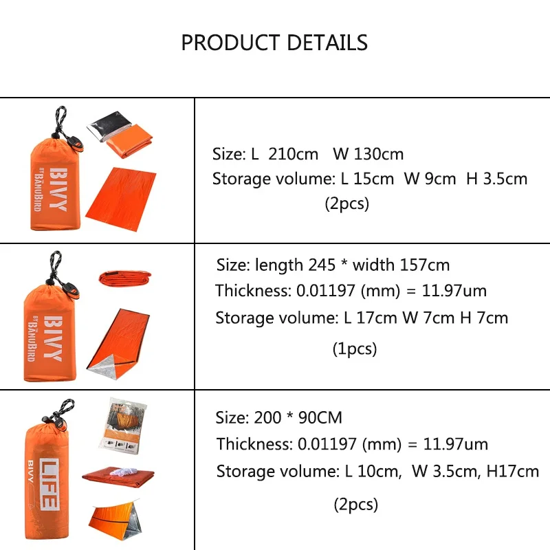 

2/3 pcs/set Outdoor Emergency Sleeping Bag Thermal Keep Warm Waterproof Mylar First Aid Emergency Blanket Camping Survival Gear