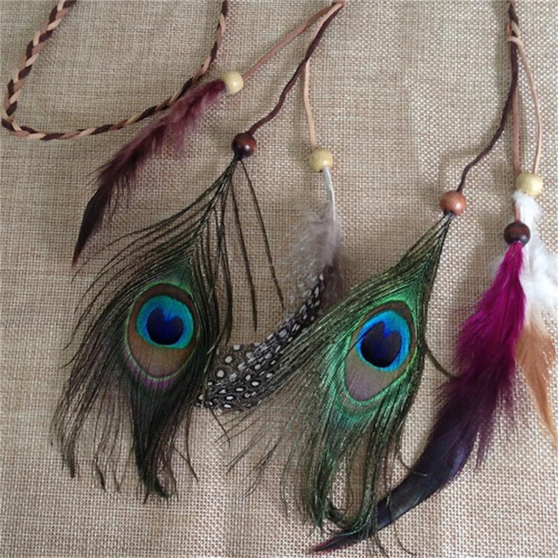 bohemian peacock feather for women girl hair head bands hairband ornaments tiara decorations braided headband beach accessories | Красота и