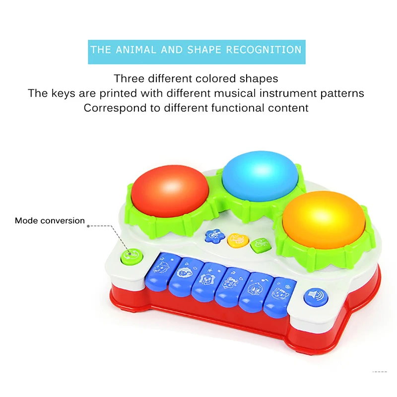 

2 in 1 Children Drum Musical Luminous Drum Baby Toy Piano Electric Hand Drum