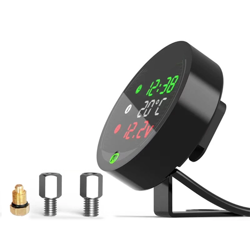 

Waterproof Night Vision Motorcycle LED Digital Display Voltmeter Voltage Volt Water Temperature Gauge Time LED 5 in 1