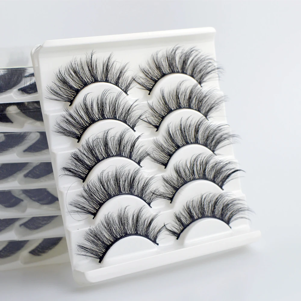 Накладные 3D ресницы из норкового меха 5 пар перекрещивающиеся пушистые Длина 9-16