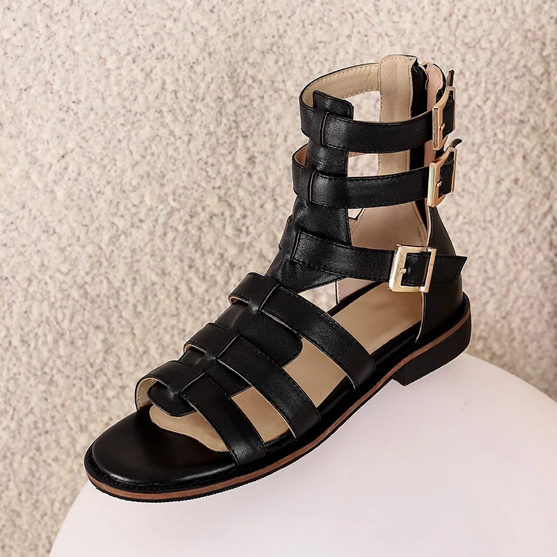 

2021 Summer New Women Sandals Women Genuine Leather Fish Mouth Gladiator Sandals Female Fashion Cow Leather Hademade Sandals
