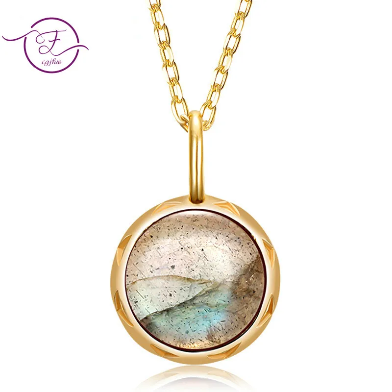 

Круглый Кулон из серебра 925 пробы с натуральным лабрадоритом