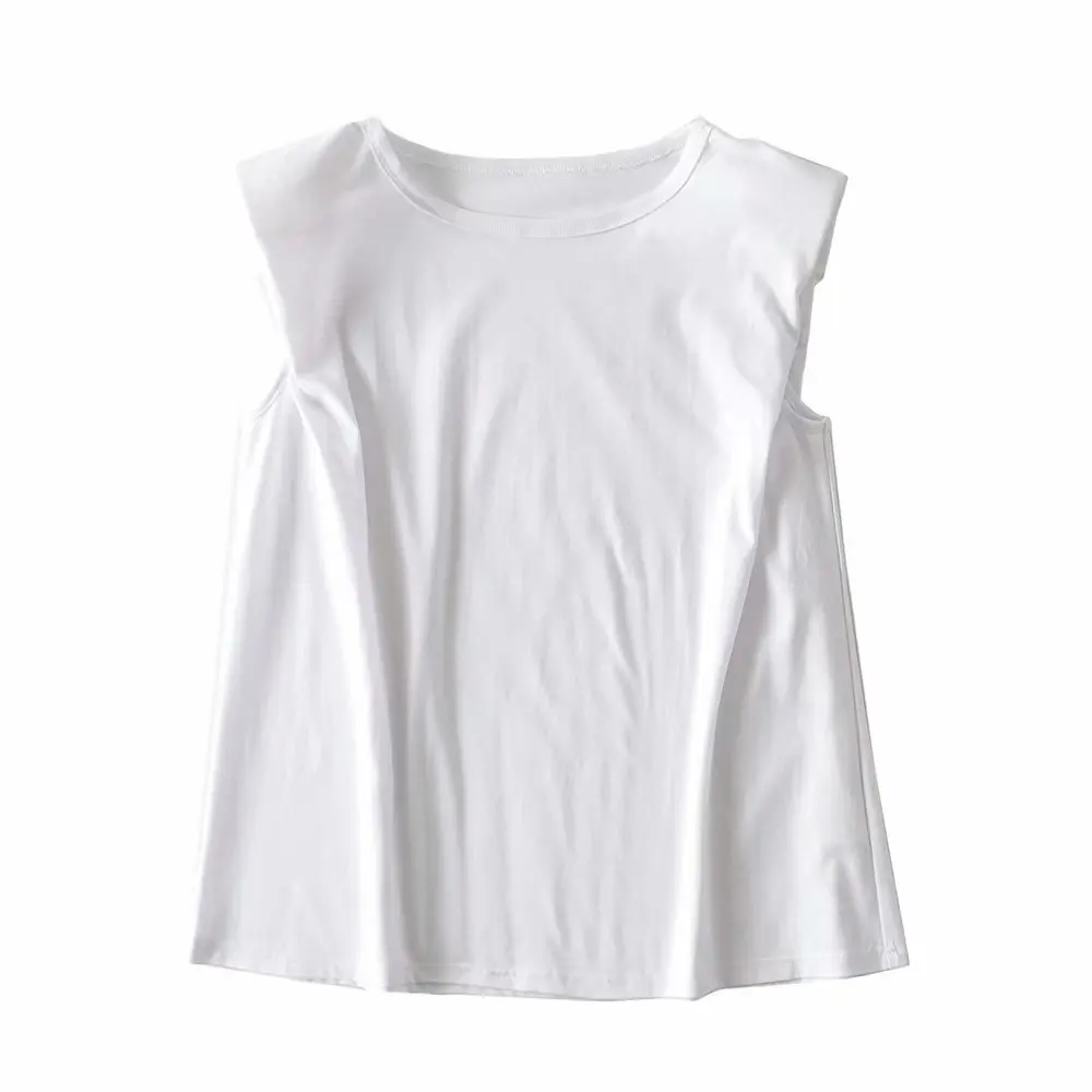 

2021 summer women's new design sense niche trendy shoulder pad profile vest t-shirt solid color wild loose loose slim top