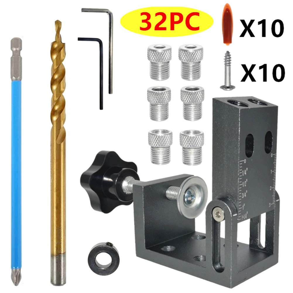 

32pcs Woodworking Oblique Hole Locator Drill Bits Pocket Hole Jig 15 Degree Angle Drill Guide Set Hole Puncher Carpentry Tools