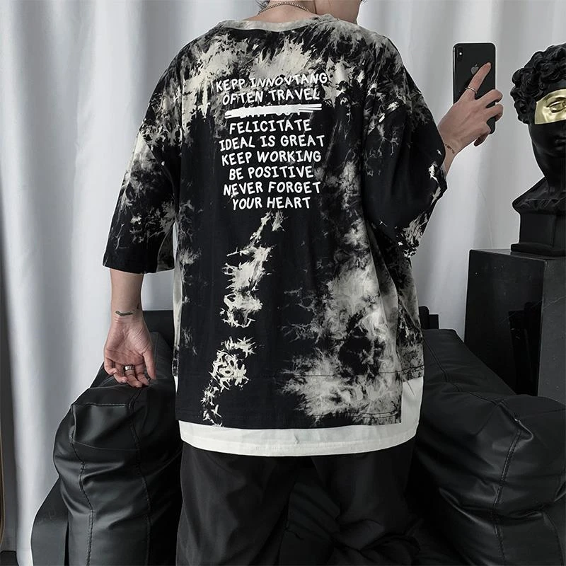 

Летняя уличная одежда 2022, Мужская футболка, свободная футболка с принтом и короткими рукавами, Новая повседневная трендовая одежда с имитац...