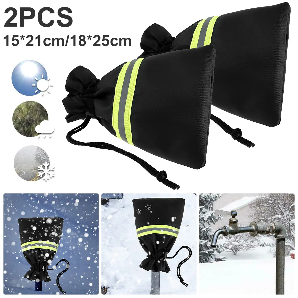 

2Pcs Universal Faucet Cover with Reflective Strips Outside Tap Cover for Winter Waterproof Garden Faucet Sock Reusable Insulated