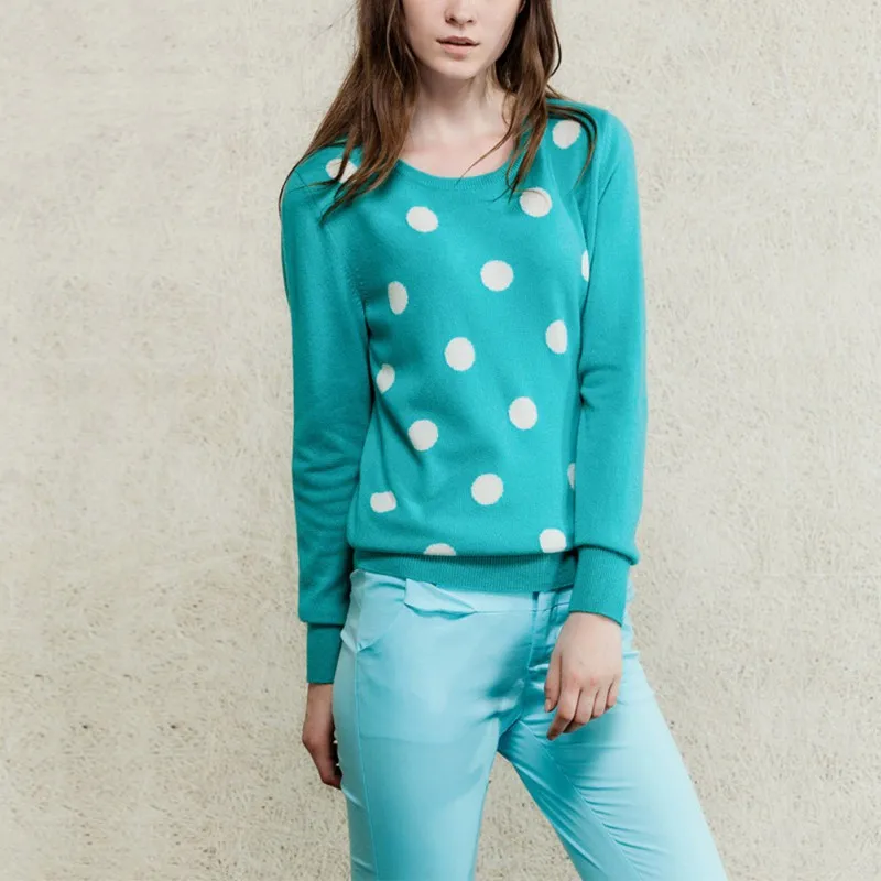 Women Polka Dot Print Sweater Autumn Winter Warm Long Sleeve Knitted Pullover Female Jumper Casual Pull Femme | Женская одежда